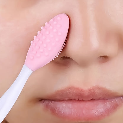1pc Pink Silicone Nose Brush - Dual-Sided Soft Exfoliating & Massaging Facial Cleaner, Blackhead Removal Tool for Smooth Skin, Formaldehyde-Free, Ideal for Men & Women's Home Care