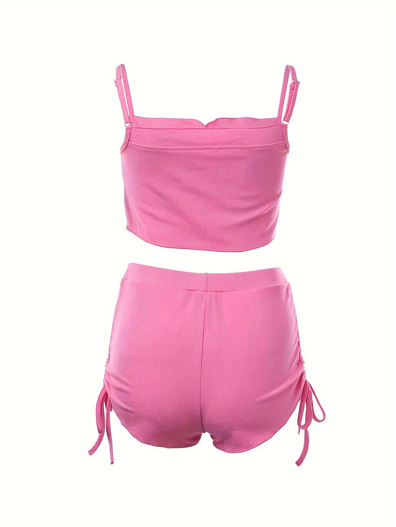 Simple Solid Print Lounge Set, Buttons Cami Top & Drawstring Shorts, Women's Loungewear & Sleepwear Koningsdag/King's Day