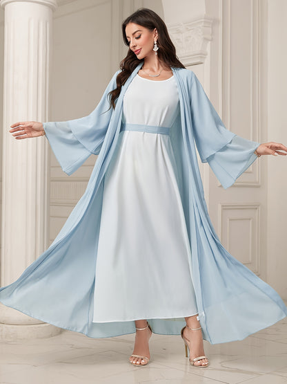 Ramadan Islamic Modest Dress Without Hijab, Long Sleeve Open Front Casual Modest Muslim Dress, Women's Clothing