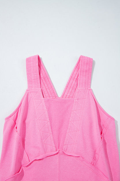 Bonbon Mineral Wash Raw Seam Patchwork Wide Leg Loose Jumpsuit