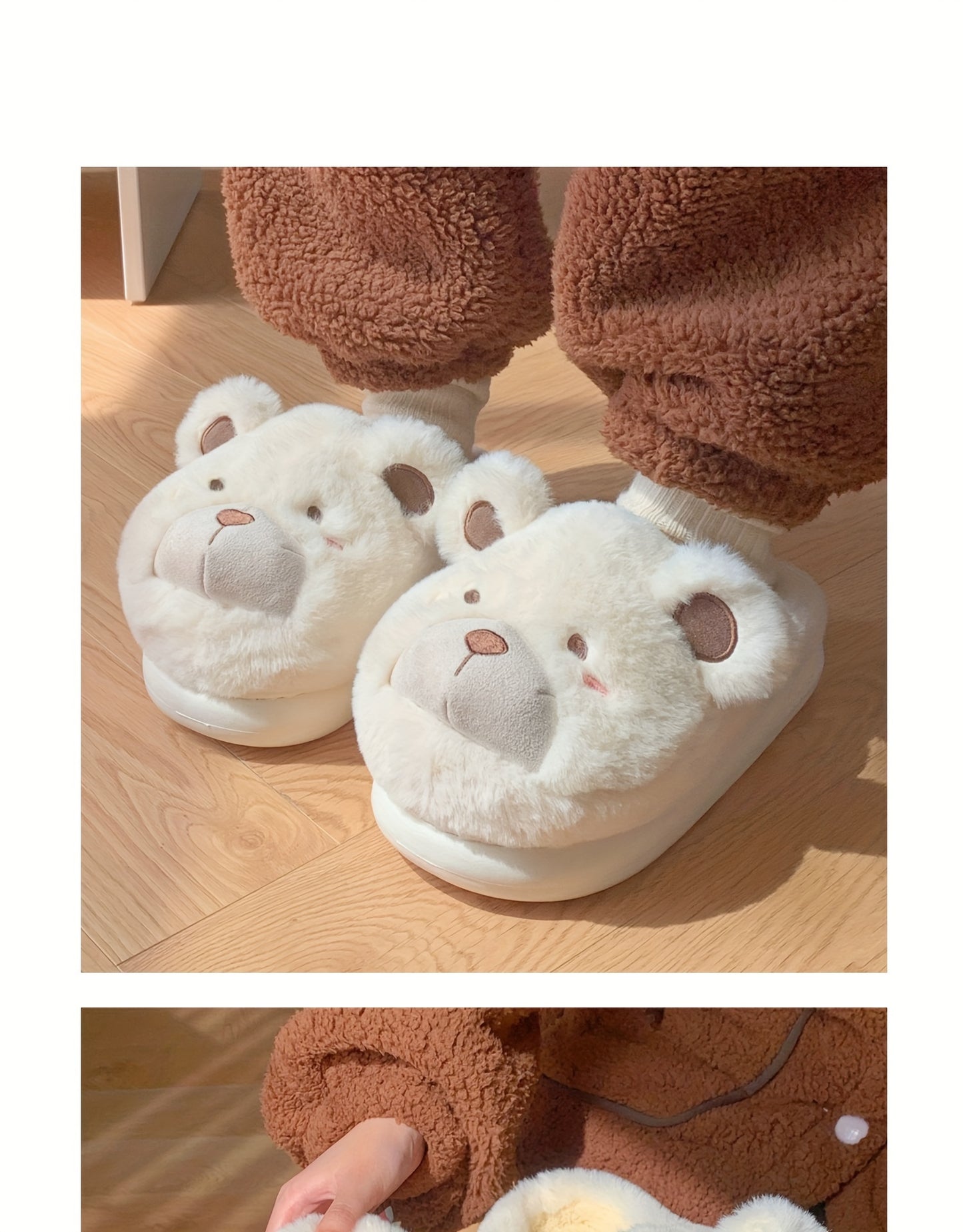XIXITIAO Winter Plush Bear Slippers for Women & Men - Cozy Cover Slip-On Indoor House Shoes with Cute Cartoon Design, Non-Slip EVA Sole, Warm Home Slippers for Cold Floors, Cold Weather Footwear, Playful Footwear, Soft Lining