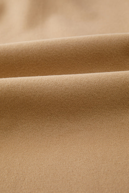 Light French Beige Solid Color Casual Zip up Hooded Coat