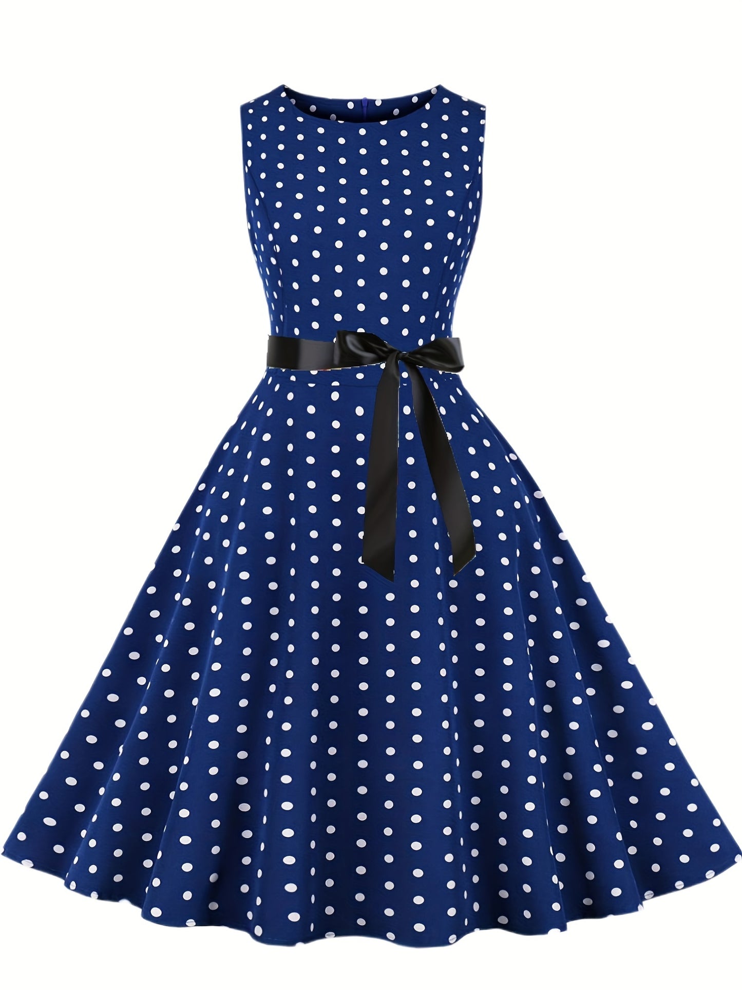 Women's Chic Sleeveless Polka Dot Dress - Vintage-Inspired Summer Sundress With Breathable Fabric, Perfect for Vacation Parties & Spring/Summer Celebrations