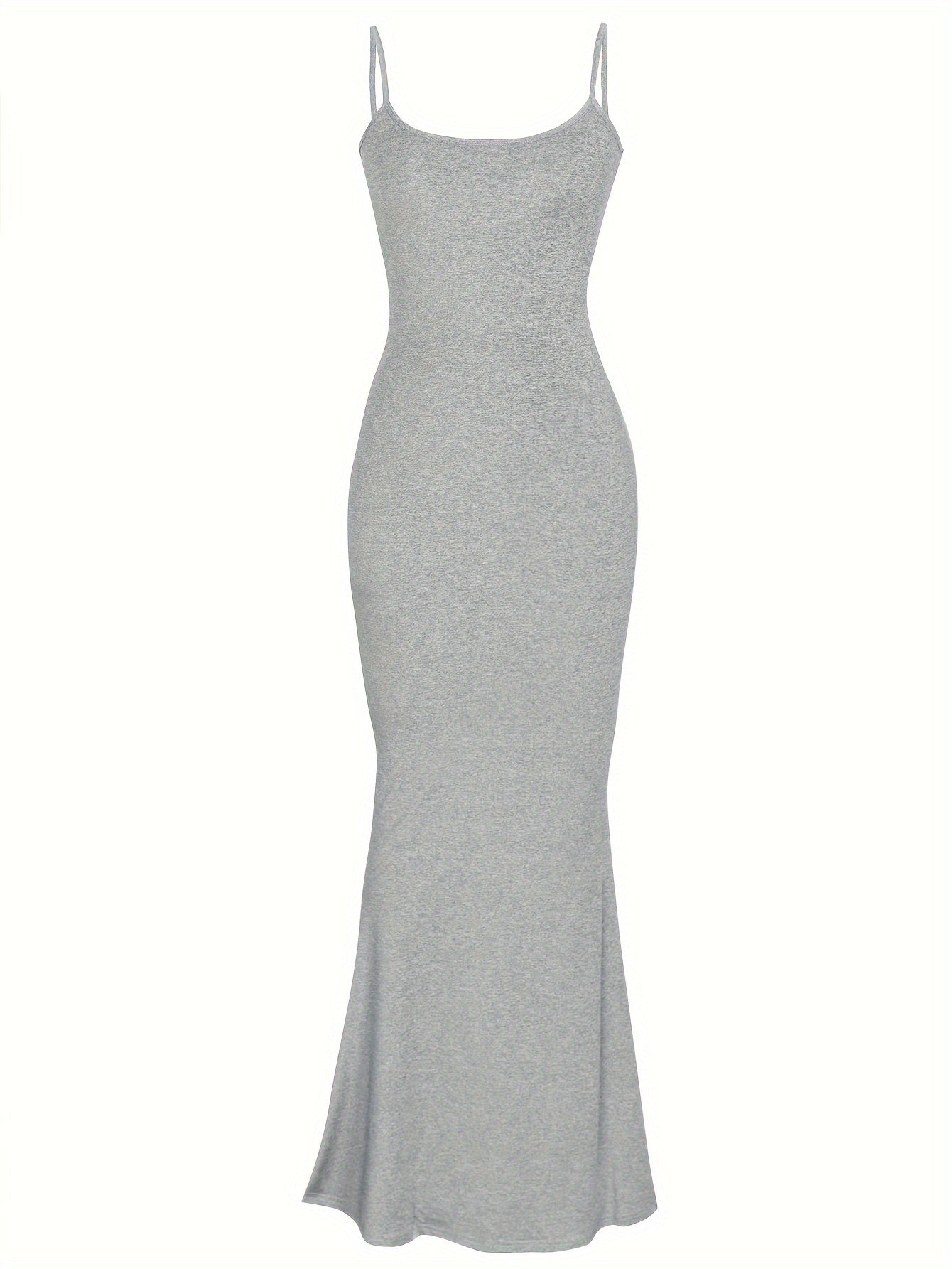 Elegant Solid Slip Lounge Dresses, Scoop Neck Bodycon Maxi Mermaid Dress, Women's Loungewear & Dresses