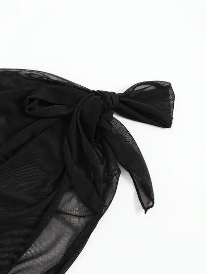 Chic Semi-Sheer Bikini Wrap Skirt - High Stretch, Solid Color, Machine Washable - Women's Fashion Swimwear Accessory, Swimwear, Skirt Cover