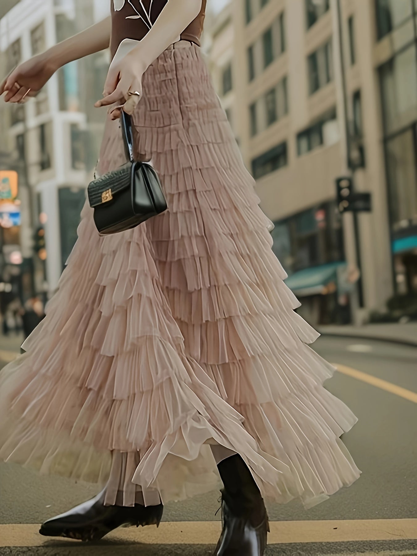 Multilayer Ruffles Tulle Skirt, Casual Fluffy Skirt For Spring & Summer, Women's Clothing