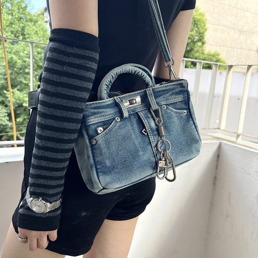 Vintage Denim Pants Platinum Bag Fashion Versatile Handbag Stylish Shoulder Crossbody Bag for Women Trendy Women's Bag