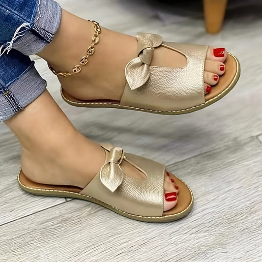 Women's Slip-On Sandals - Beige/, Synthetic Cover Upper & Non-Slip Rubber Sole - Open-Toe Flat Sandals for Beach, Casual, Everyday - Cushioned Insole - Easy Slip-On Closure - All-Day Comfort Shoes, Ladies Shoes And Sandals, B