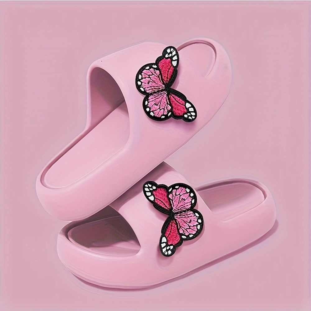 Women'S Stylish Pink Butterfly Slippers - Lightweight EVA, Non-Slip Sole, Perfect for Indoor, Bathroom, and Beach Use, Casual Slip-On Sandals|Playful Accessory|Eva Upper Sandals
