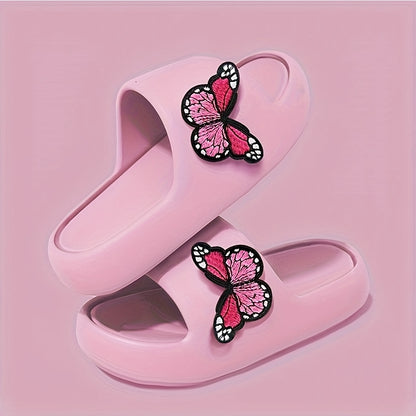 Women'S Stylish Pink Butterfly Slippers - Lightweight EVA, Non-Slip Sole, Perfect for Indoor, Bathroom, and Beach Use, Casual Slip-On Sandals|Playful Accessory|Eva Upper Sandals