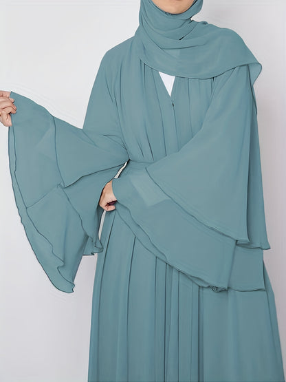 Ramadan Islamic Modest Dress Without Hijab, Long Sleeve Open Front Casual Modest Muslim Dress, Women's Clothing