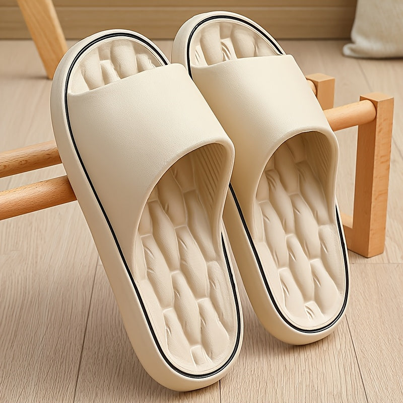 [Comfortable Slides] Comfortable Unisex EVA Slides | Non-Slip Indoor/Outdoor Slippers for Men and Women, Black with White Trim, Textured Sole for Enhanced Grip, Perfect for Home, Bathroom, or Casual Use, House Slippers