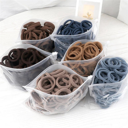 50pcs/Set Women   Basic Hair Bands 4cm Simple Solid Colors Elastic Headband Hair Ropes Ties Hair Accessories Ponytail Holder