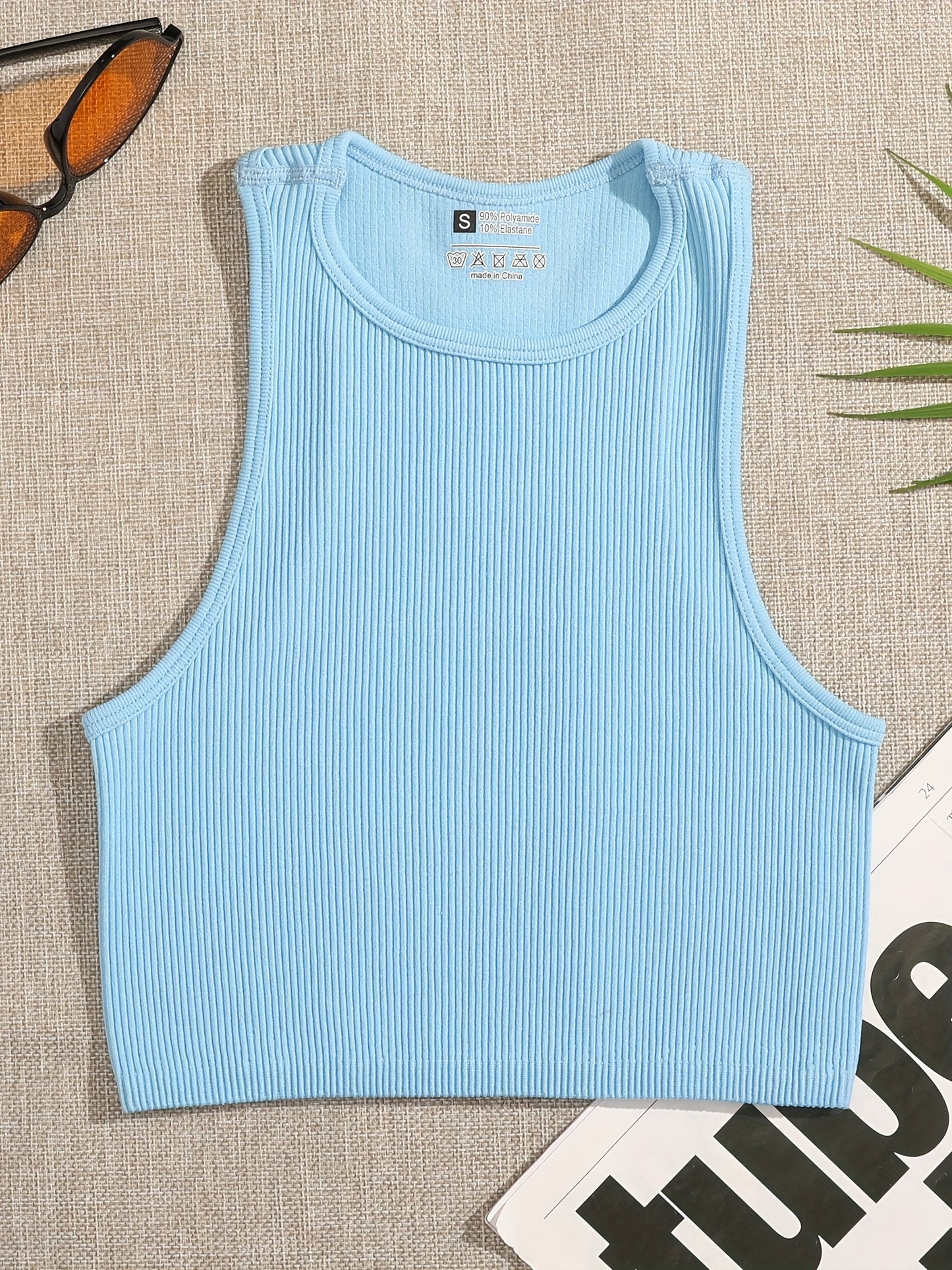 4 Pcs Vibrant Seamless Ribbed Crop Tops - Round Neck, Sleeveless, Breathable, Moisture-Wicking, Casual Sports Tank Tops for Women - Perfect for Yoga, Fitness, and Daily Wear