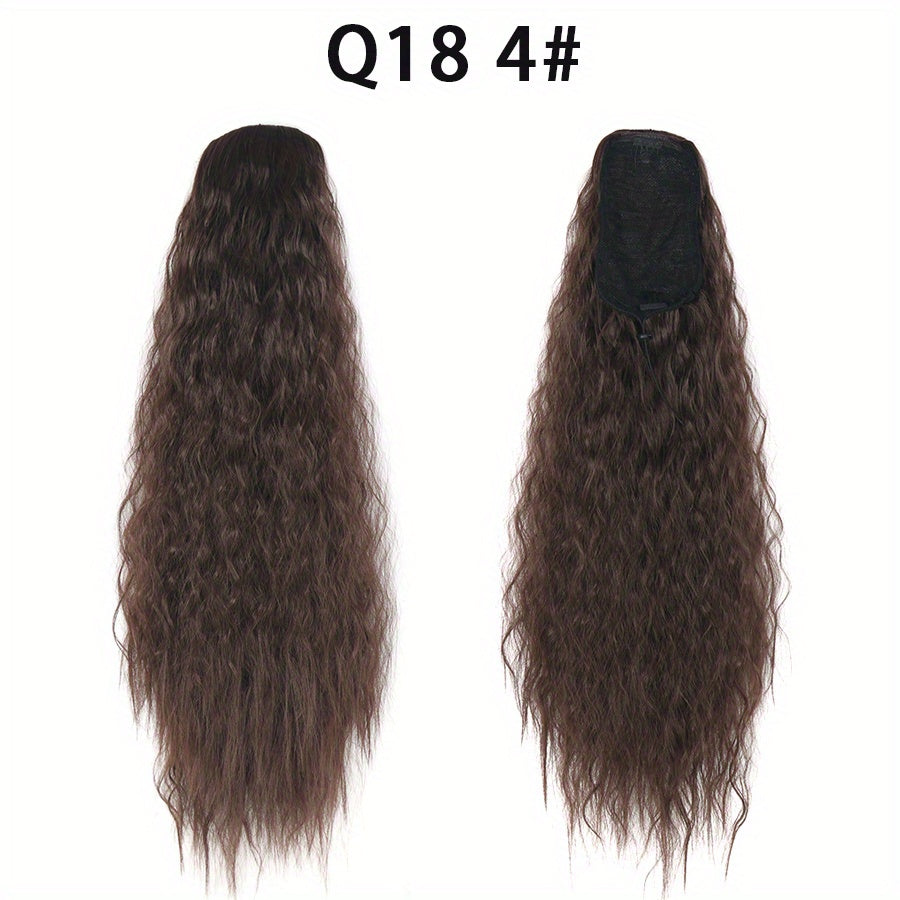 Long Curly Drawstring Ponytail For Women, 55.88cm Black Curly Ponytail Hair Extension, Synthetic Clips In Drawstring Ponytail For Daily Use (Natural Black)