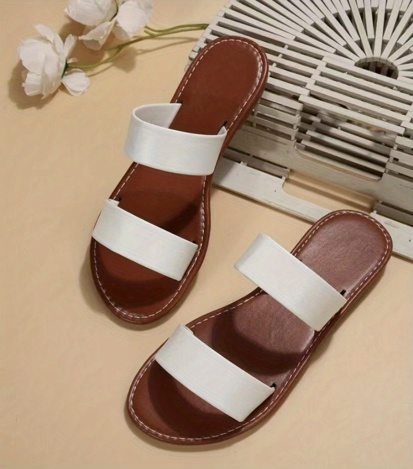 Chic Womens Slide Sandals - Effortless Slip-On - Comfy Double Strap Flats for Summer Leisure