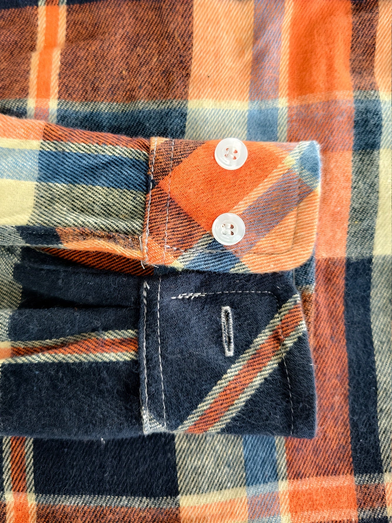 Women's Sexy Retro Slim Fit Long Sleeve Shirt - Blue & Orange Plaid Button-Up with Chest Pockets, Classic Collar, Machine Washable for Spring/Fall/Summer Casual & Office Wear, Seasonal Fashion Top | Durable Fabric Blouse
