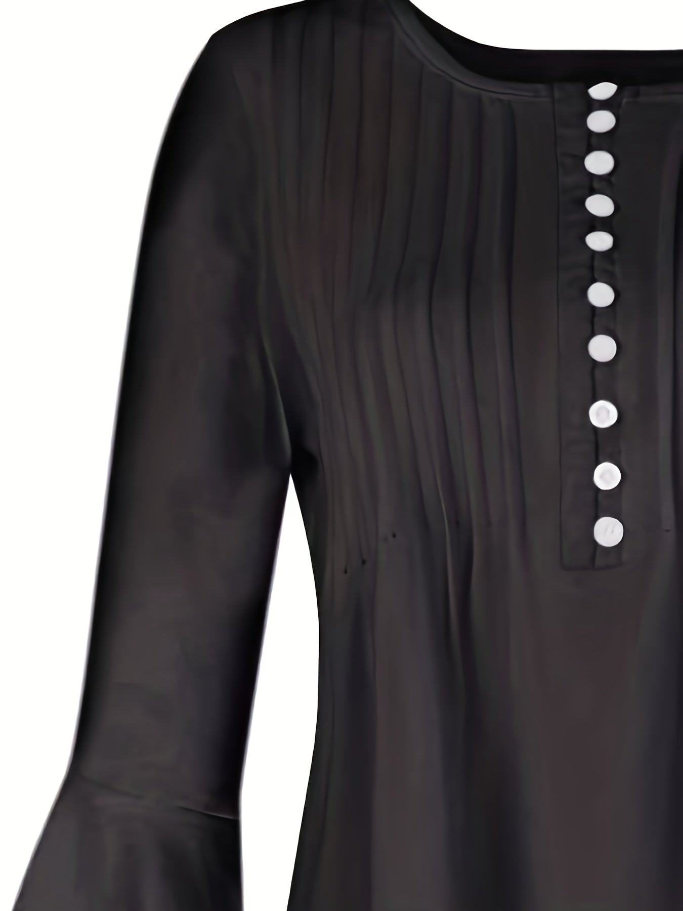 [Women's Casual Blouse] Lightweight Women's Casual Solid Color Blouse | Regular Fit Flat Henley Neck with Ruched Detail | Spring/Summer/Fall Fabric