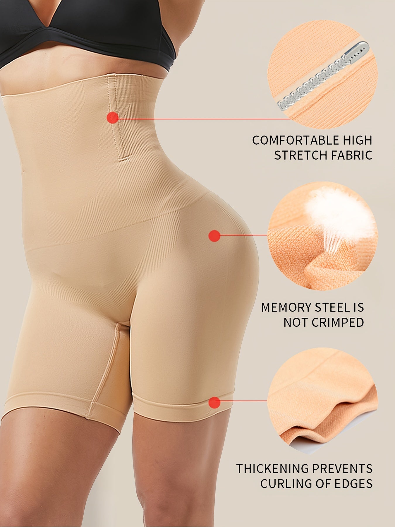 Solid Seamless High Waist Shaping Shorts, Tummy Control Compression Shorts To Lift & Shape Buttocks, Women's Underwear & Shapewear