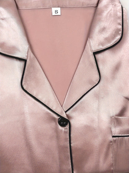 2 Sets of Ultra-Soft Satin Women's Casual Pajama Sets - Short Sleeve Buttons Lapel Top & Shorts with Comfortable Relaxed Fit, Breathable Fabric, and Cozy Sleepwear Experience for a Restful Night's Sleep