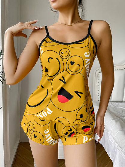 [Cute Pajama Set] Super Cute Printed Pajama Set | A Whimsical Featuring Elastic Waistband Shorts And a Comfortable Loose Top, Perfect for a Delightful And Restful Sleep