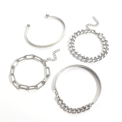 4 Pcs/Set Multilayer Hand Jewelry Decorative Simple Chain & Bangle Bracelet Set for Women - Stylish Party Clothing Accessory - Durable Handcrafted Design - Perfect Gift Idea