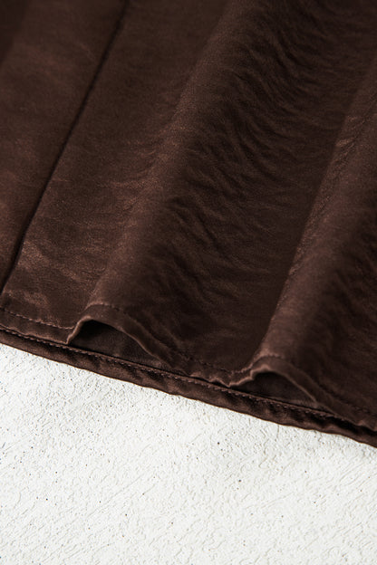 Dark Brown Braided V Neck Long Sleeve Loose Top and Drawstring High Waist Pants 2pcs Outfit