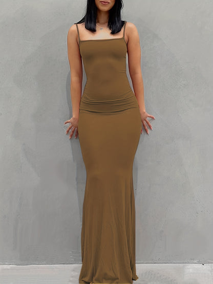 Women's Casual Lounge Slip Long Dress, Sexy Sleeveless Backless Bodycon Maxi Dress, Women's Clothing