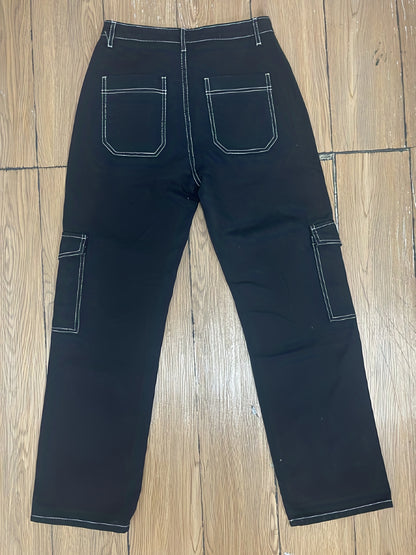 High-Waisted Army Green Denim Cargo Pants - Flap Pockets, Comfortable Loose Fit, Casual Everyday Wear - Y2K Vintage Style