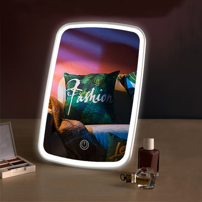 Portable Flower Theme LED Makeup Mirror - 3 Color Lighting Modes, Adjustable Brightness, Touch Sensor, USB Rechargeable, Compact Folding Design - Travel-Friendly, Lithium Battery, Polished Frame, Plastic Surface