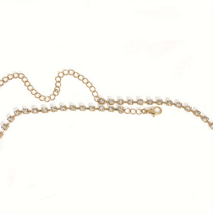 [Luxury Chest Chain Jewelry Shiny] Luxury Cross Chest Chain Shiny Rhinestones Body Chain Jewelry