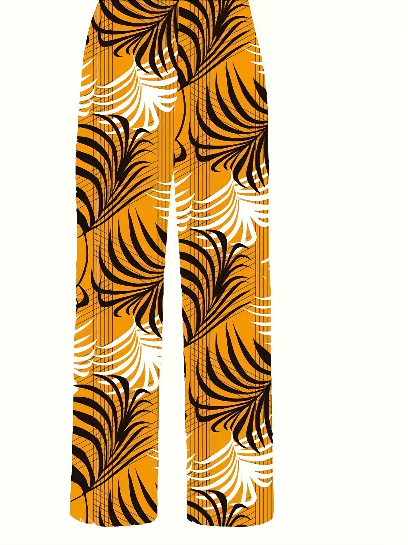 Plant Print Tie Waist Pants, Casual Wide Leg Long Length Pants, Women's Clothing