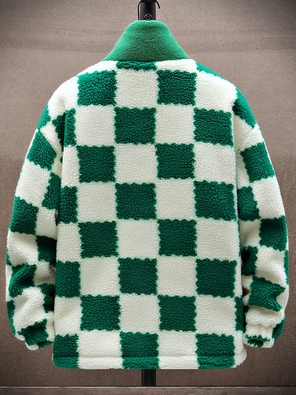 Men's Warm Thick Fleece Coat, Palid Cardigan Overcoat For Fall Winter