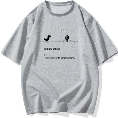 Men's Plus Size 'You are offline...' Print Stretch T-shirt, Oversized Short Sleeve Tops For Spring Summer, Causal Loose Clothing For Big And Tall Guys