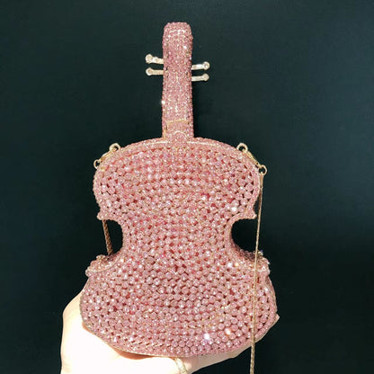 12 Colors Violin-Shape Rhinestone Evening Bag Designer Luxury Women Metal Wedding Bridal Clutches Lady Girls Diamonds Purses