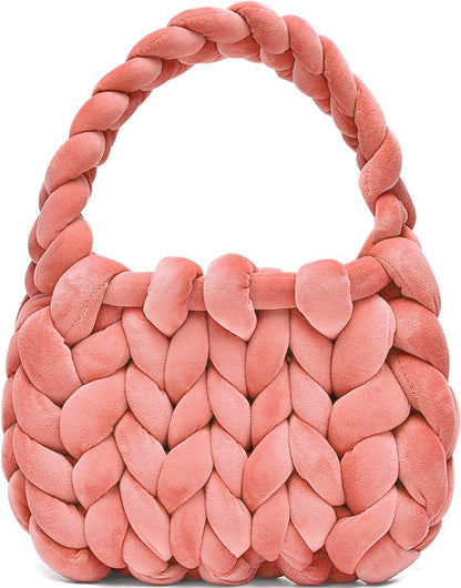DIY hand woven crystal velvet core spun yarn woven hand-held mailman bag