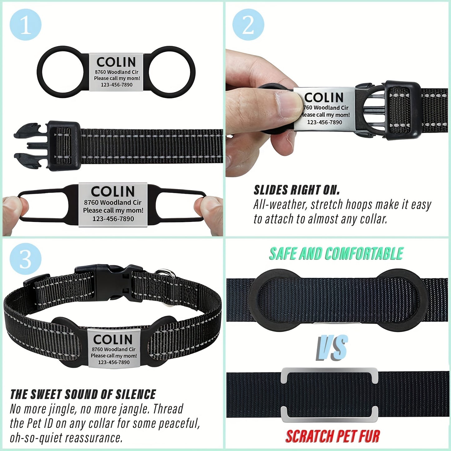[Fast Arrival] Personalized Pet ID Tag - Durable, Noise-Free, Stylish Slide-On Tag with Engraved Pet's Name, Perfect for Dogs and Cats - Easy to Read, Long-Lasting, and Attractive Design