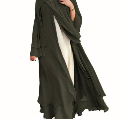 Ramadan Islamic Modest Dress Without Hijab, Long Sleeve Open Front Casual Modest Muslim Dress, Women's Clothing