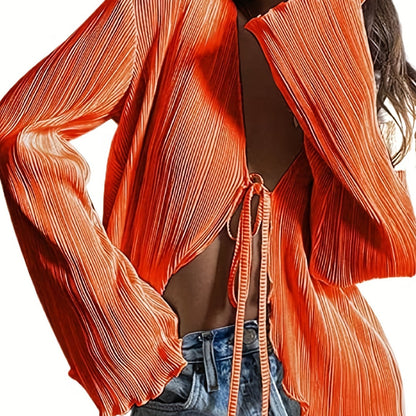 Women's Sheer Mesh Flare Sleeve Crop Top