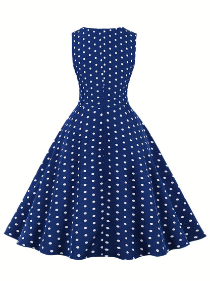Women's Chic Sleeveless Polka Dot Dress - Vintage-Inspired Summer Sundress With Breathable Fabric, Perfect for Vacation Parties & Spring/Summer Celebrations