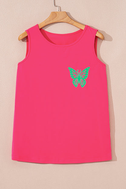 Sachet Pink Butterfly Graphic Casual Tank Top