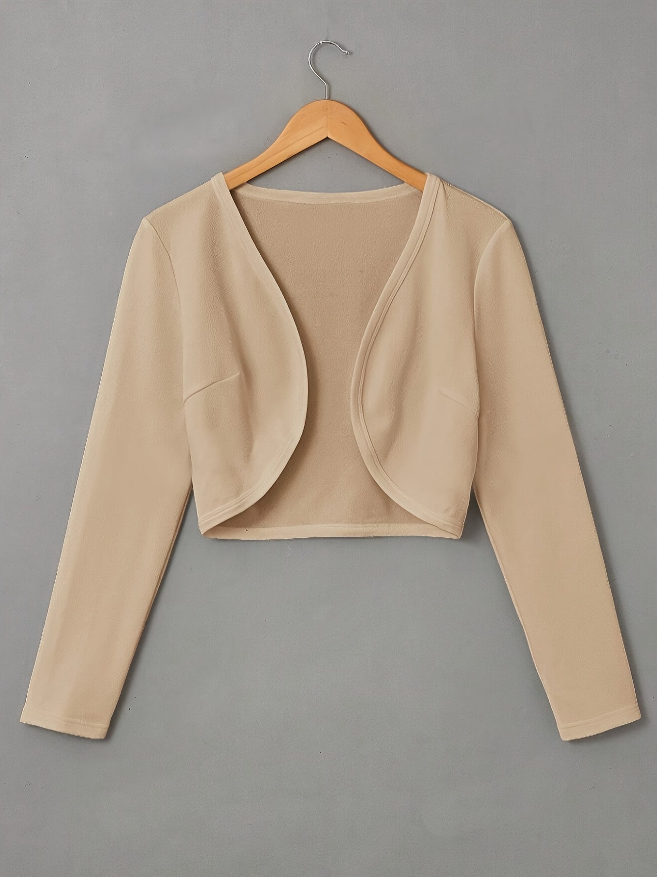 Chic Solid Color Cropped Jacket - Stylish Open Front, Long Sleeve Comfort - Ultra-Versatile Spring & Fall Outwear for Women