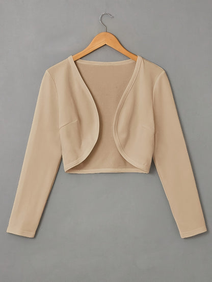 Chic Solid Color Cropped Jacket - Stylish Open Front, Long Sleeve Comfort - Ultra-Versatile Spring & Fall Outwear for Women