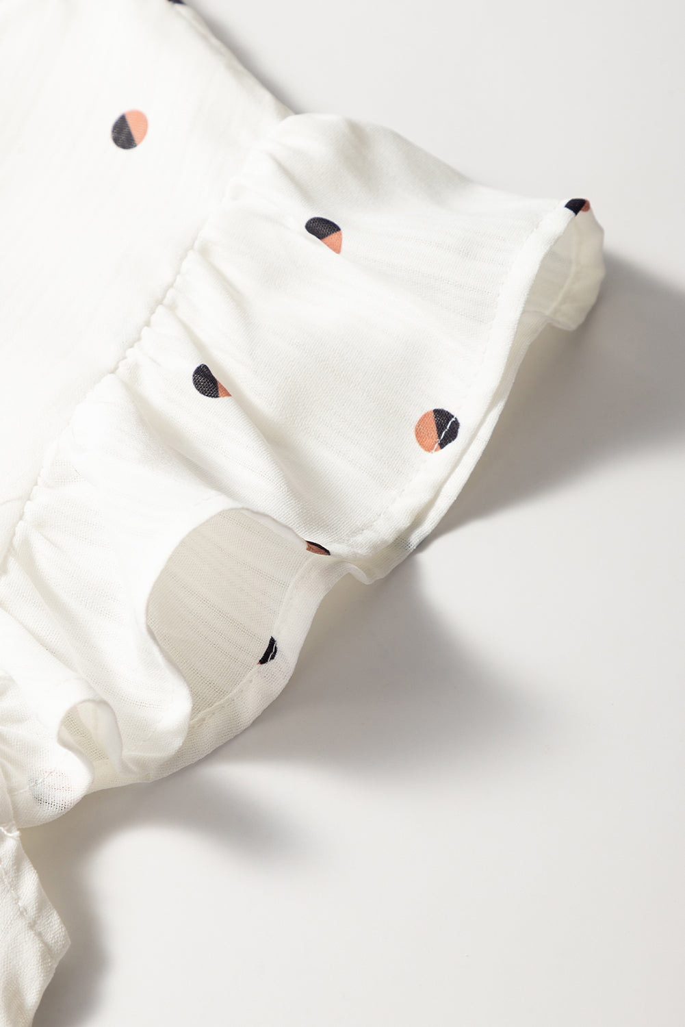 White Polka Dot Print Ruffled Shoulder V Neck Tank Top