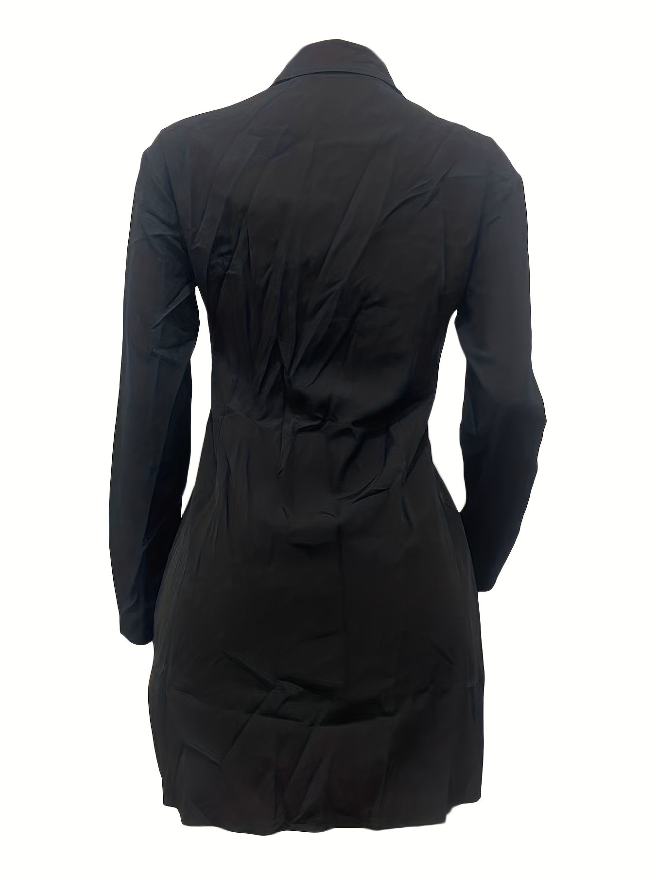 Women's Slim-Fit White Long Sleeve Shirt with Notch Lapel & Side Slit - Solid Color Button-Up Blouse, Machine Washable, Versatile for Casual & Formal Wear, Ladies Blouses