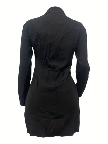 Women's Slim-Fit White Long Sleeve Shirt with Notch Lapel & Side Slit - Solid Color Button-Up Blouse, Machine Washable, Versatile for Casual & Formal Wear, Ladies Blouses