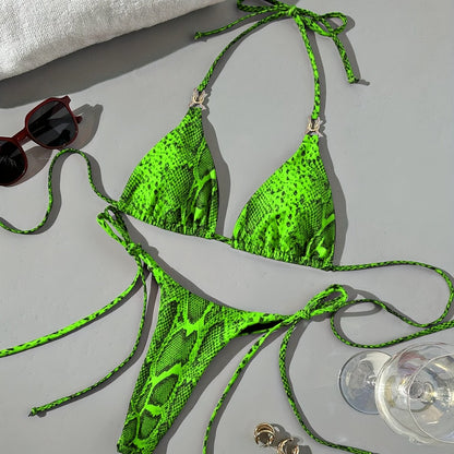 Snake print swimsuit two-piece bikini with tie straps