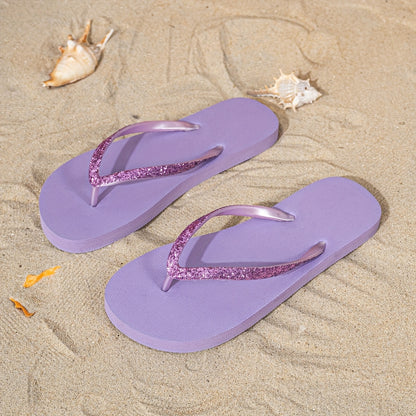 [Glitter Flip-Flops] Light Blue Women's Minimalist Glitter Flip-Flops | TPU Upper with EVA Sole, Flat Sandals for Summer Beach & Casual Wear