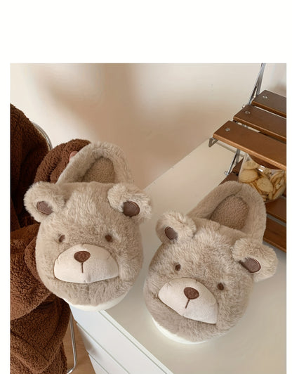 XIXITIAO Winter Plush Bear Slippers for Women & Men - Cozy Cover Slip-On Indoor House Shoes with Cute Cartoon Design, Non-Slip EVA Sole, Warm Home Slippers for Cold Floors, Cold Weather Footwear, Playful Footwear, Soft Lining