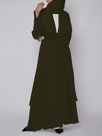 Ramadan Islamic Modest Dress Without Hijab, Long Sleeve Open Front Casual Modest Muslim Dress, Women's Clothing